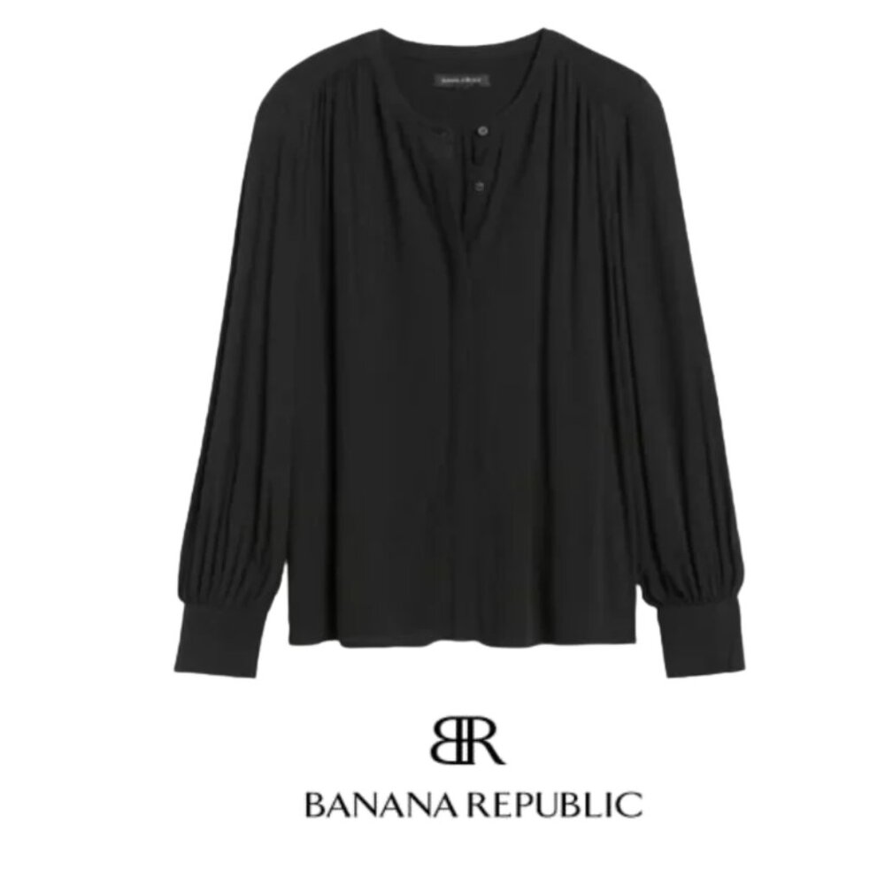 Banana Republic TALL Navy Button Down Work Blouse‎ New with Tags ST